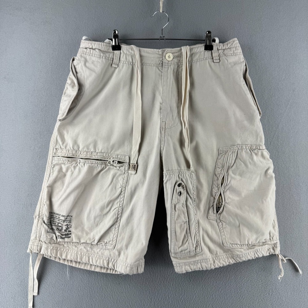 Vintage‎ Abercrombie Shorts Mens Large Fits 33 Beige Baggy Cargo Military Y2K